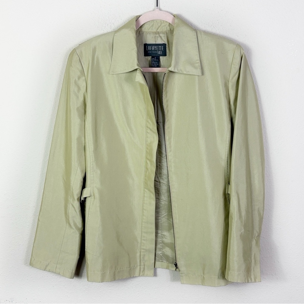 Lafayette 148 NY Silk Cotton Blend Zipper Down Jacket Beige size 6